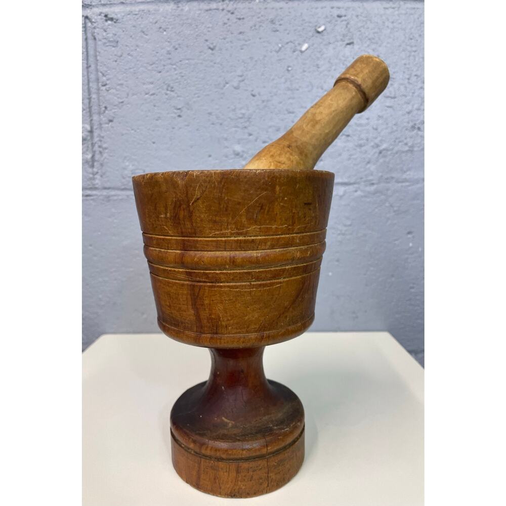 Vintage Antique Wood Mortar and Pestle Rustic Primitive Honest Wear Apothecary